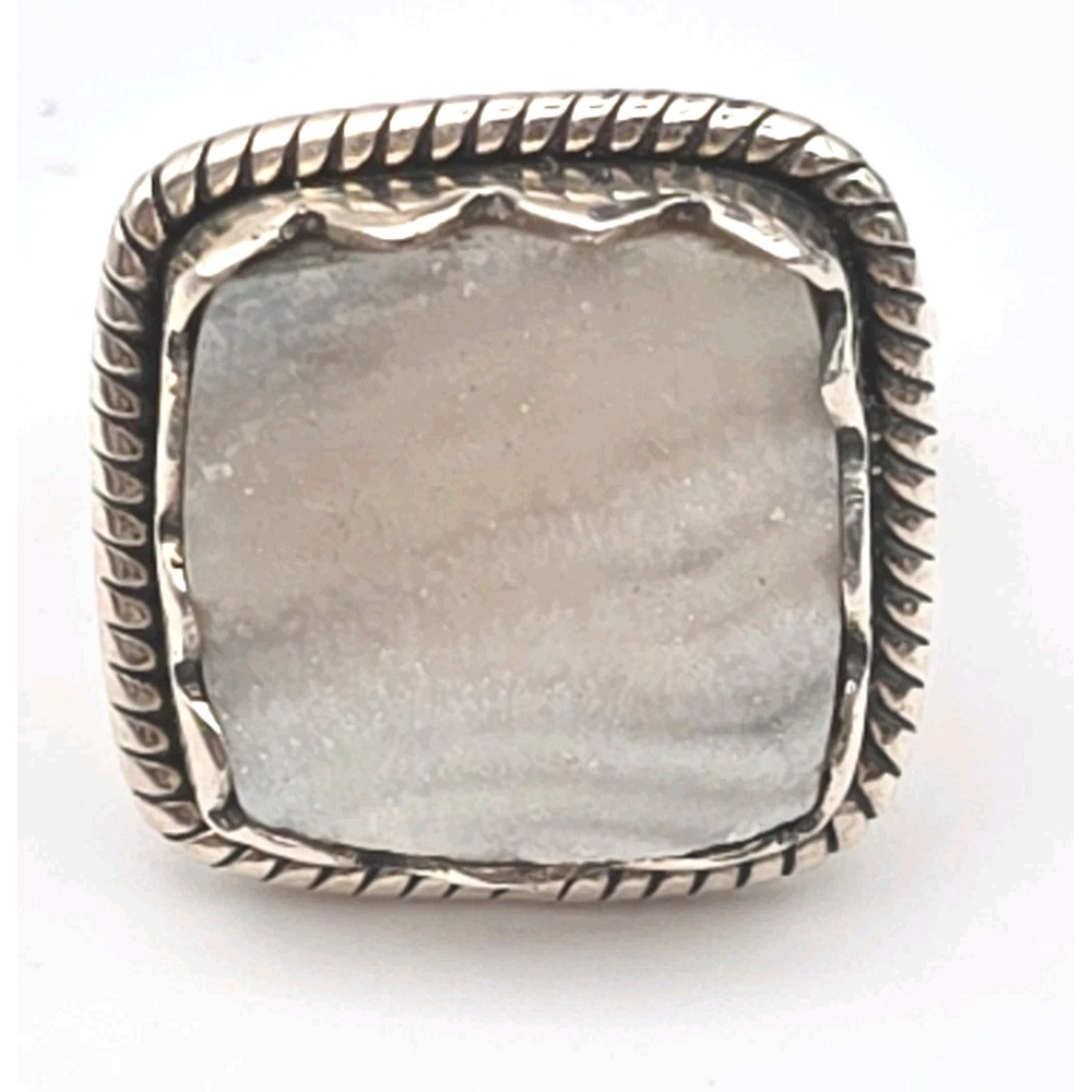 Handmade Sterling Silver Agate Geode Rope Halo Split-Shank Sz 6 Women's Ring